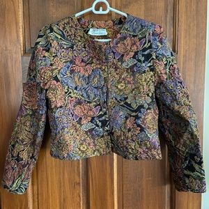 Quilted floral tapestry cropped granny jacket Sz M